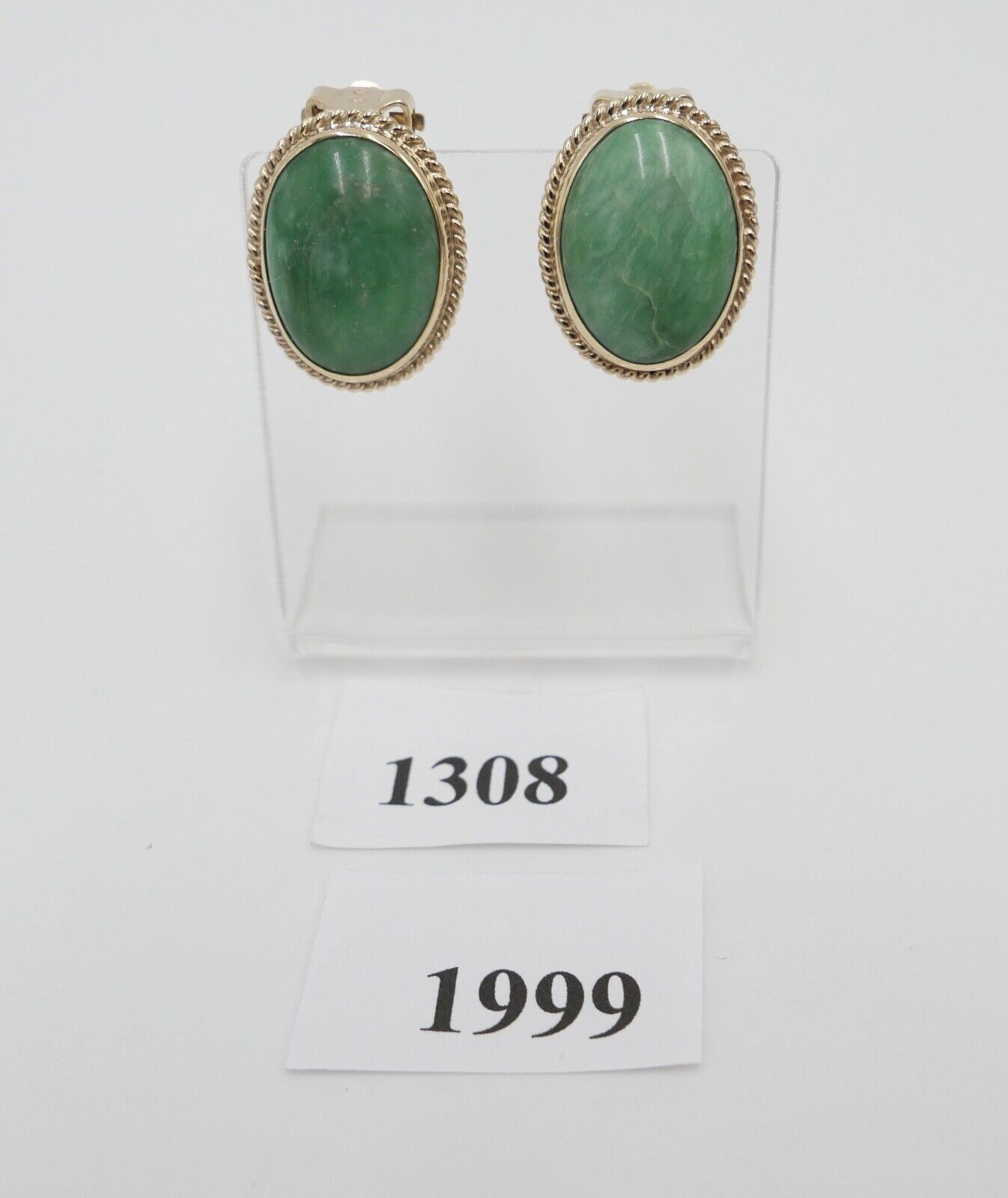 1980er Jahre Gelbgold 585 / 14K Ohrclips mit AVENTURIN - Antikhandel-Stuttgart