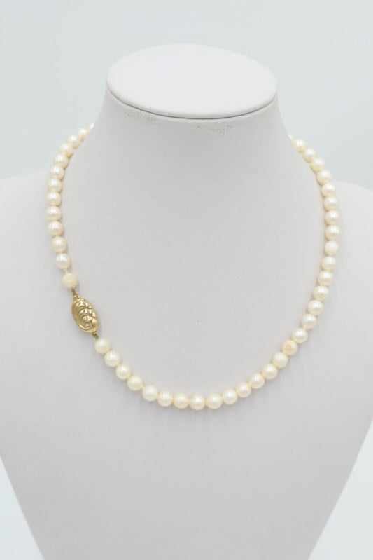 80er Jahre Jka Perlenkette Collier Zuchtperle 43 cm Gold 585 / 14K Perlen Ø 6 mm - Antikhandel-Stuttgart