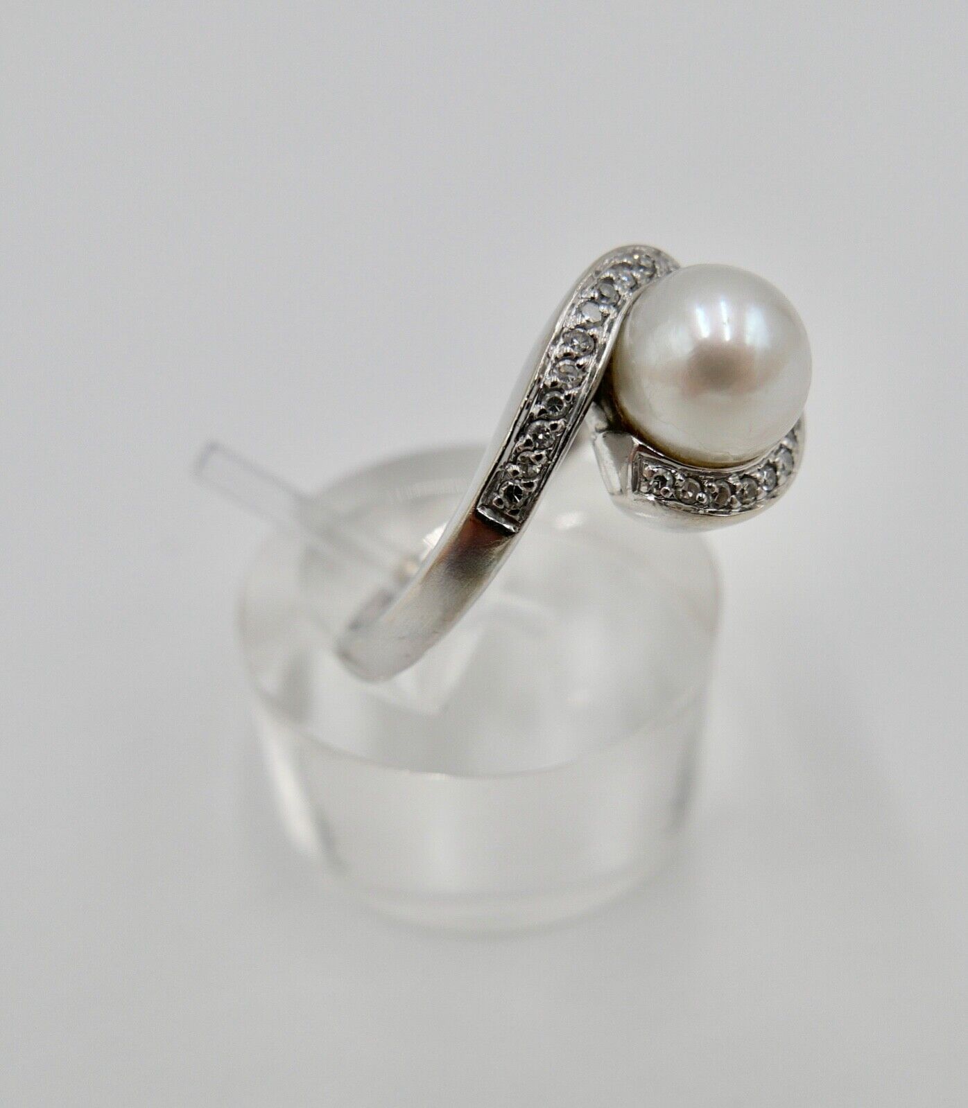 Diamant Perle Damen Weißgold Ring 585 14K Gr. 60 Ø 7,6mm - Antikhandel-Stuttgart