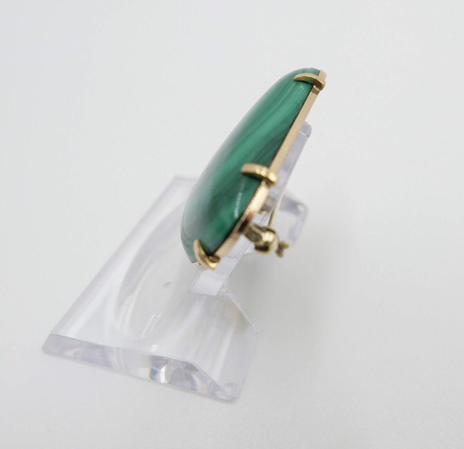 Ø 42mm Große 1980er Jahre Malachit Gold Brosche 585 / 14K - Antikhandel-Stuttgart