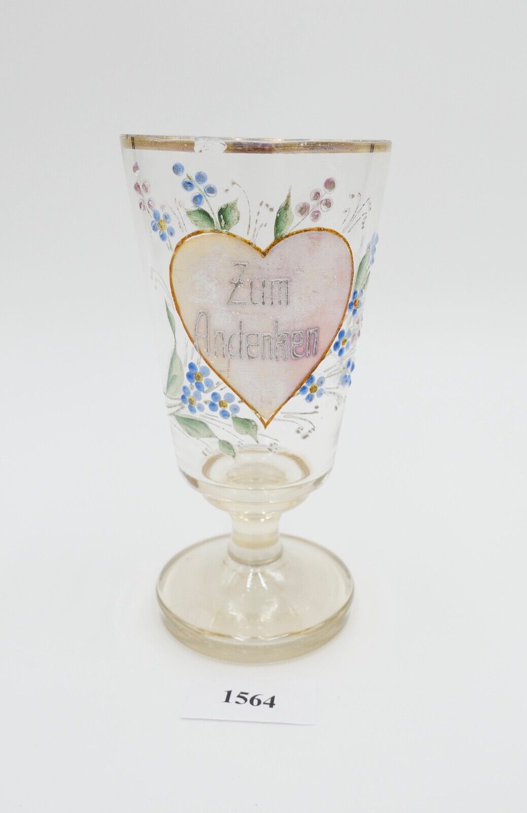 antik Glas / Becher handbemalt zum Andenken 15 cm hoch Gedenkglas - Antikhandel-Stuttgart