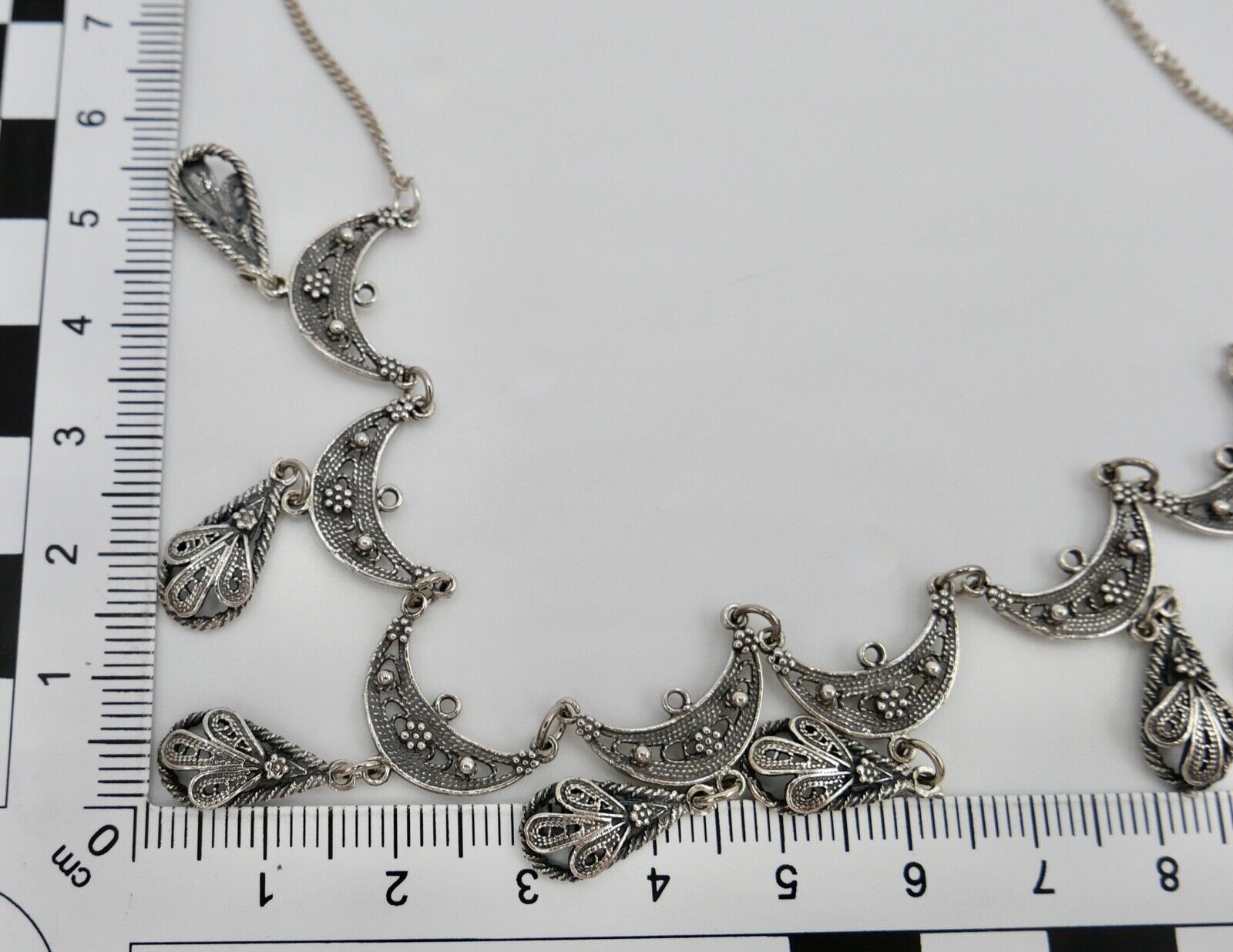 Altes florale filigrane 925 Silber Kette Collier 44 cm 1970er Jahre - Antikhandel-Stuttgart