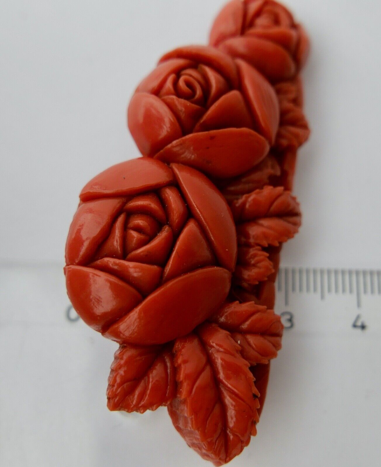 alte Korallen Brosche Koralle old coral brooch Floral Ø 7,0 x 2,8cm Blume - Antikhandel-Stuttgart