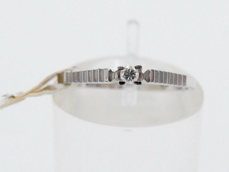 - NEU - 90er Solitär Ring Weißgold Gold 585 14K Brillant 0,05 Ct Gr. 55 56 - Antikhandel-Stuttgart