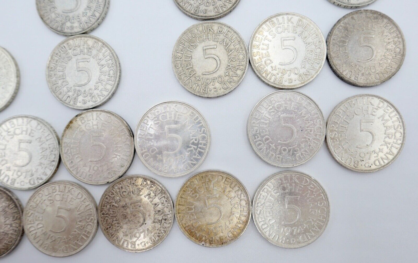 1951-1974 Konvolut LOT 34x 5 DM Silbermünzen J.387 Silberadler PP Heiermann - Antikhandel-Stuttgart