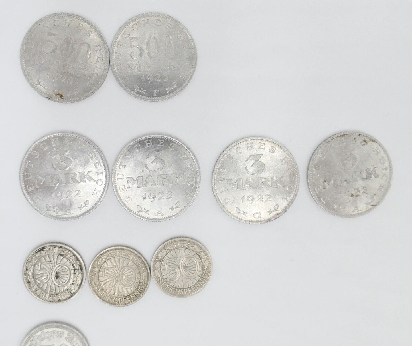 Posten Weimarer Republik 1, 3, 500 Mark 1, 2, 4, 5, 10, 50 Pfennig - Antikhandel-Stuttgart