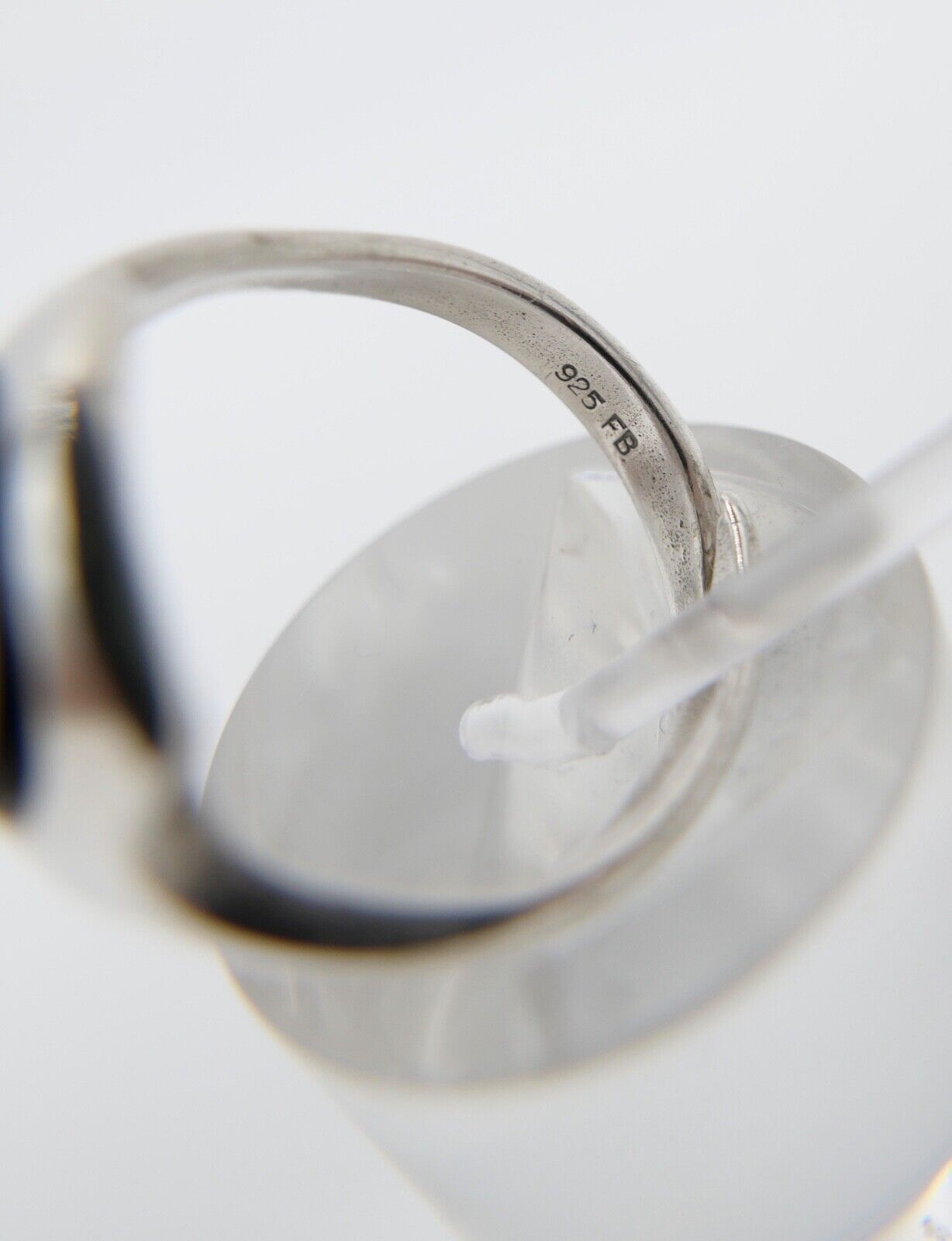 Alter ONYX Damenring 925 Silber FB Größe 54 navette 1970er Jahre - Antikhandel-Stuttgart