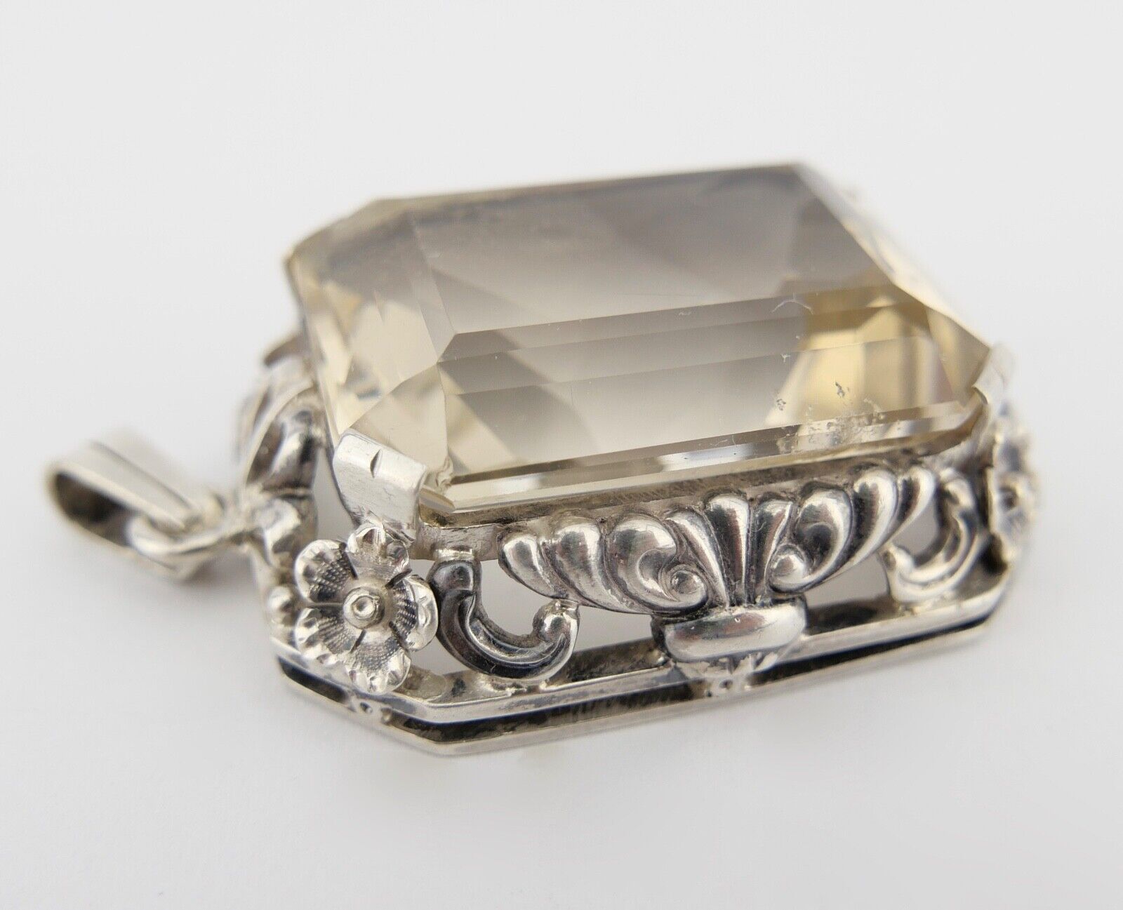 Großer Jugendstil 835 Silber Anhänger Beryll Ø 4,8 cm um 1900 - Antikhandel-Stuttgart