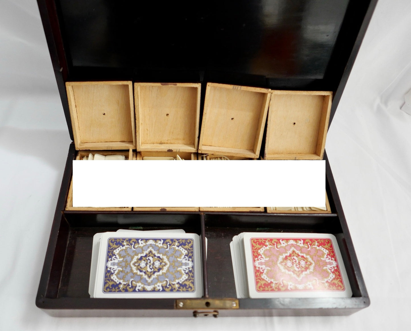 alte antike Schatulle Holzkassette Kartenspiel Holzkästchen Kartenaufbewahrung