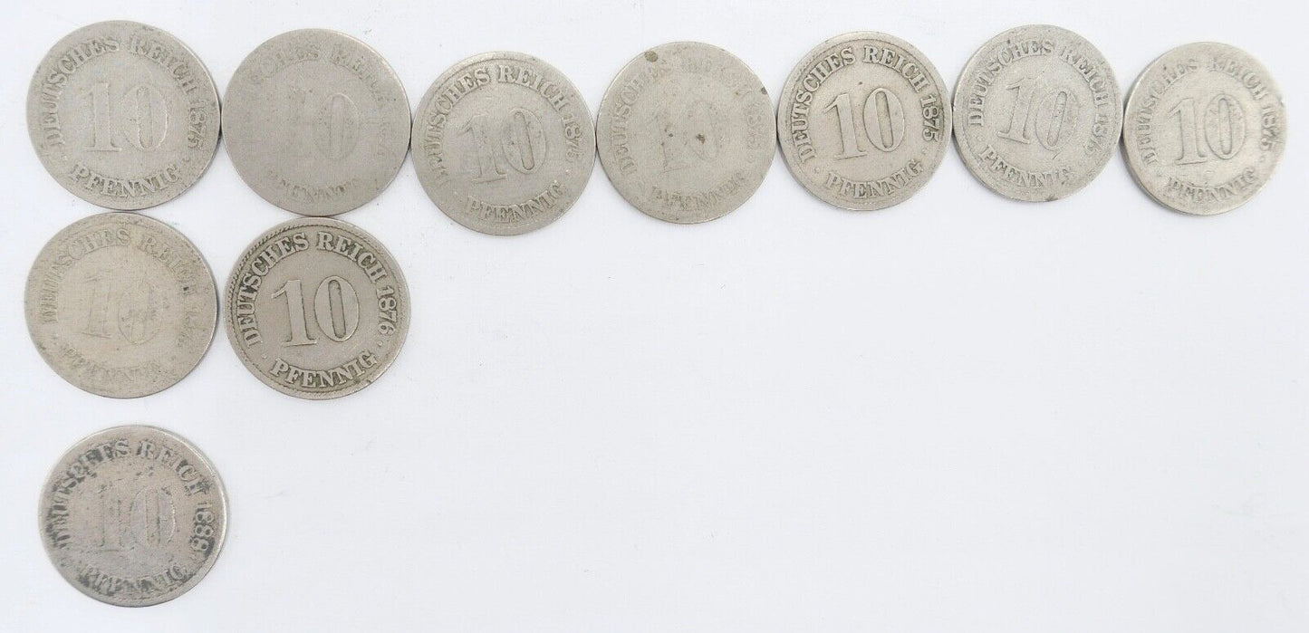 10x 10 Reichspfennig 1873 1875 1876 1888 Jäger J.4 s-ss - Antikhandel-Stuttgart
