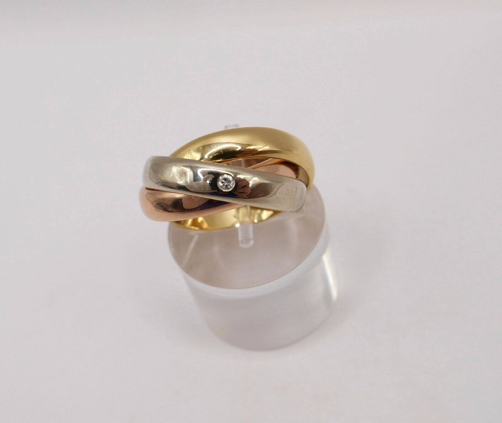 Tricolor Dreifach Dreier Damen Ring Gold 750 18K Gr. 55 Brillant Pierre Niederer