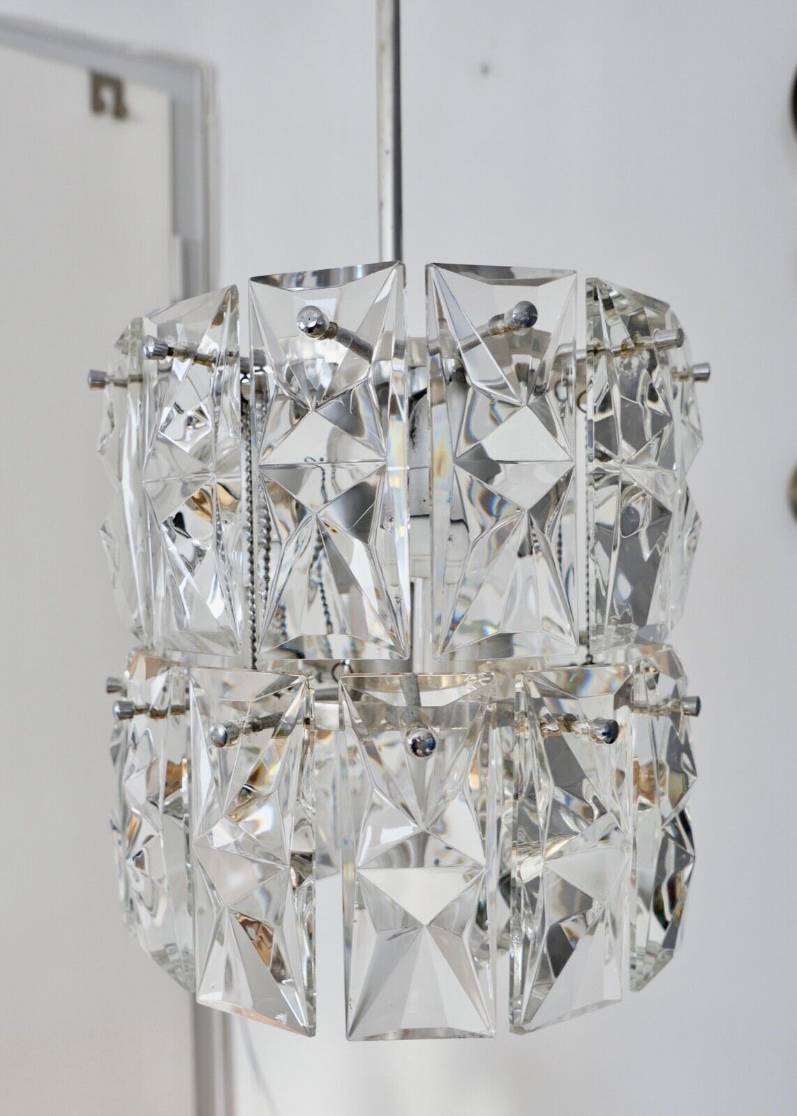 1960er tief hängende KINKELDEY Kristall Deckenleuchte Deckenlampe Lüster 122cm - Antikhandel-Stuttgart