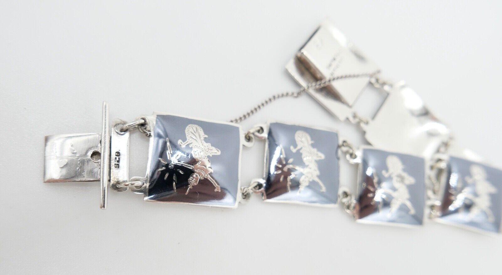 Siam Sterling Silber Glieder Armband Emaille Motiv Göttin 19cm - Antikhandel-Stuttgart