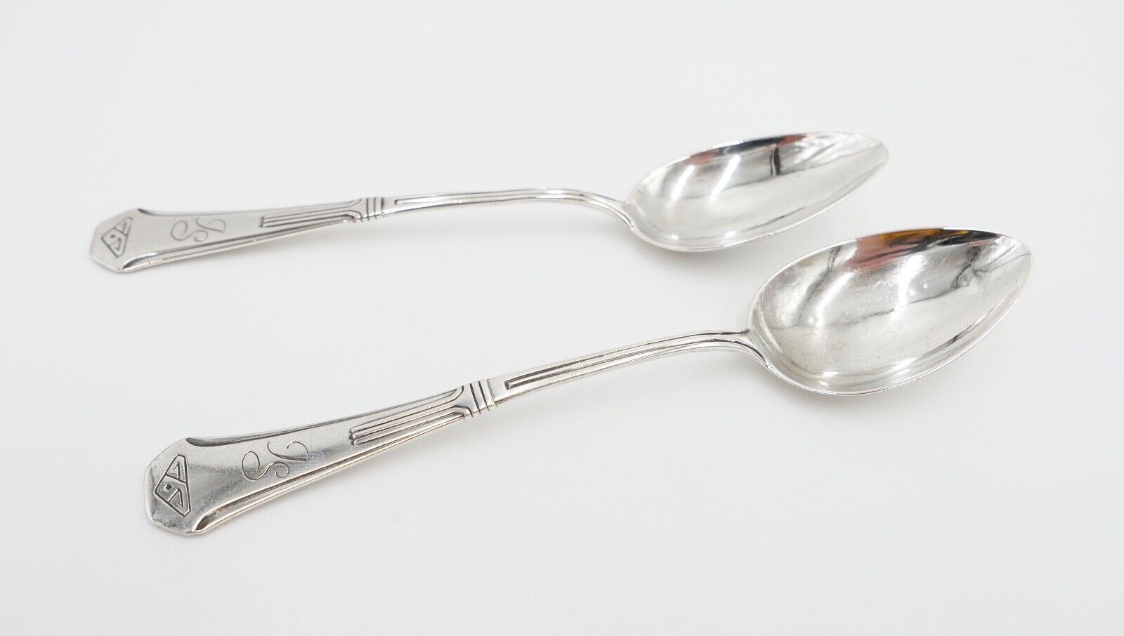 2x seltene antike Kaffeelöffel LW Lutz & Weiss Monogramm JS Silber 37,3 Gr - Antikhandel-Stuttgart