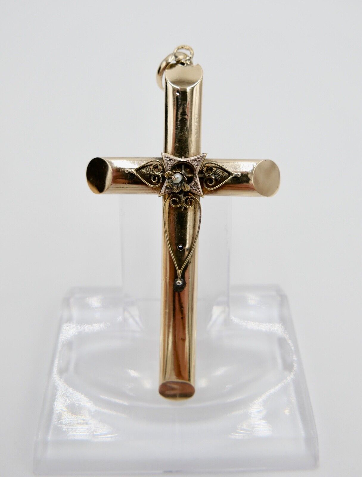 filigraner antiker Kreuzanhänger Kreuz 585 / 14K Rotgold Gold um 1860 - Antikhandel-Stuttgart