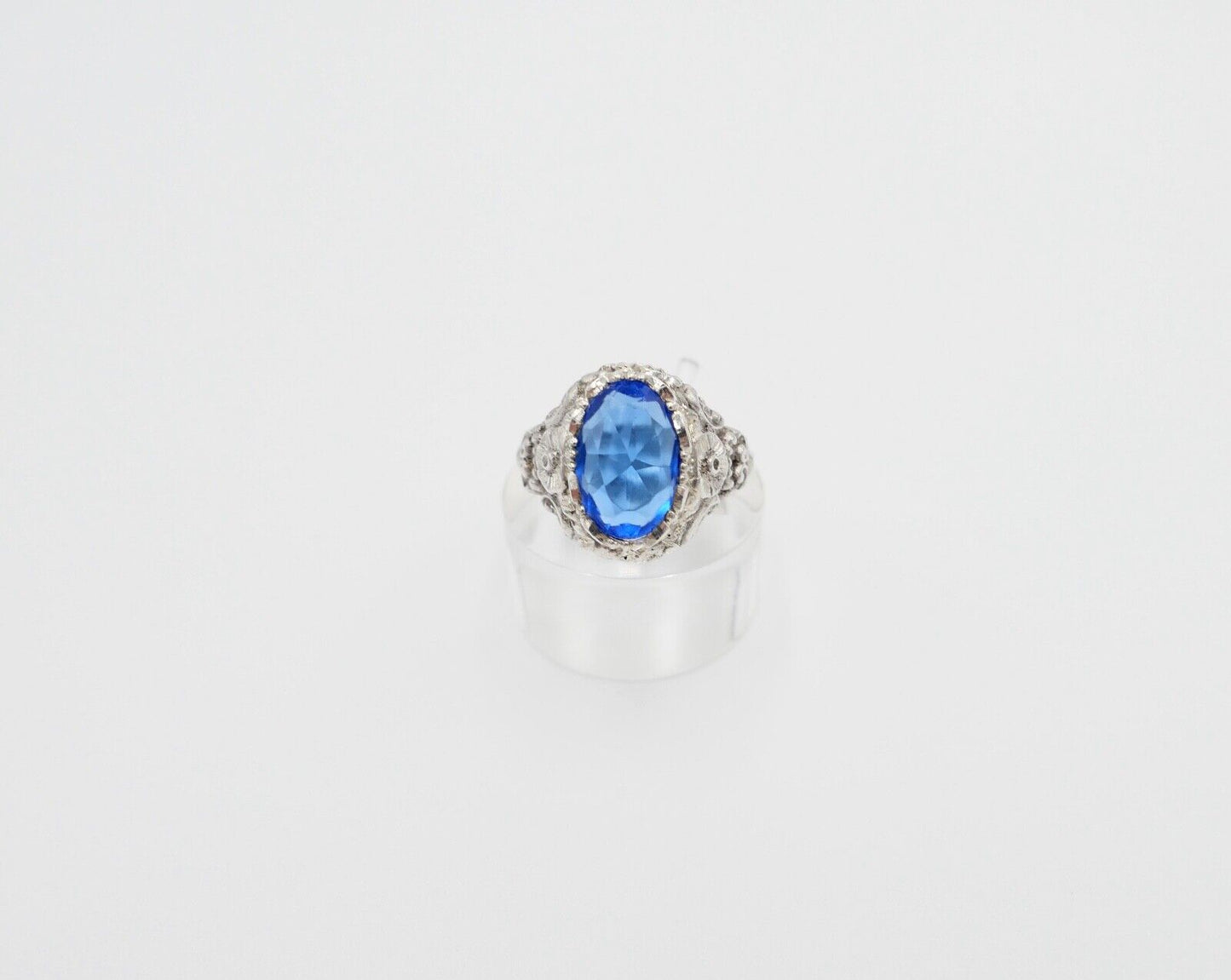 Jugendstil Damenring Ring Silber 935 Gr. 56 mit blauem Glasstein - Antikhandel-Stuttgart