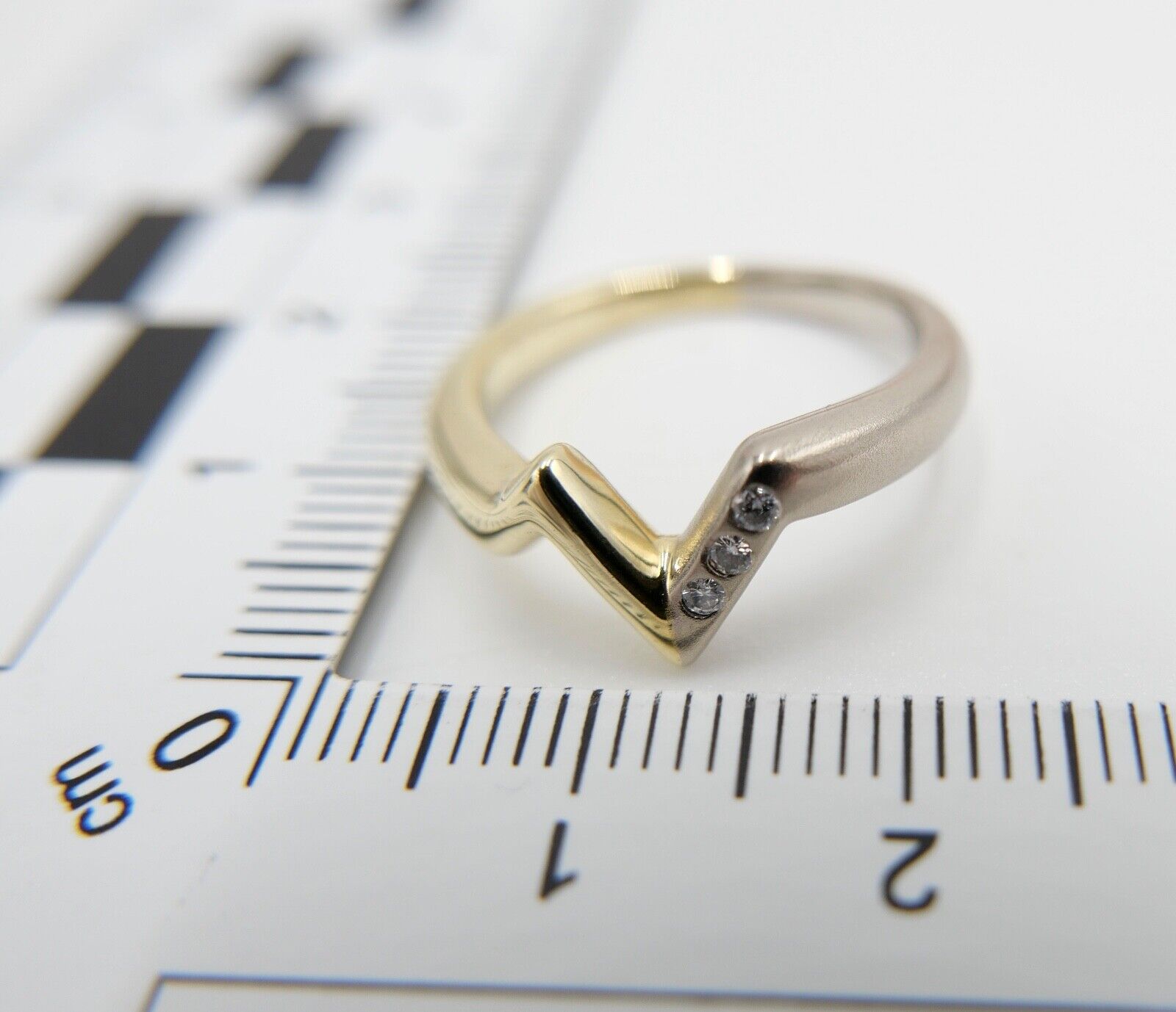 Wishbone V-Form Bicolor Weiß Gelb Gold Brillant Ring 585 14K Gr. 55 Diamanten - Antikhandel-Stuttgart