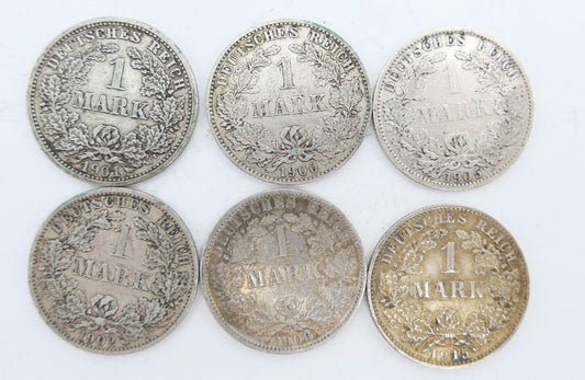 6x 1 Mark Kaiserreich 1900-1915 Jäger J.17 VZ-STG Vorzüglich - Stempelglanz - Antikhandel-Stuttgart