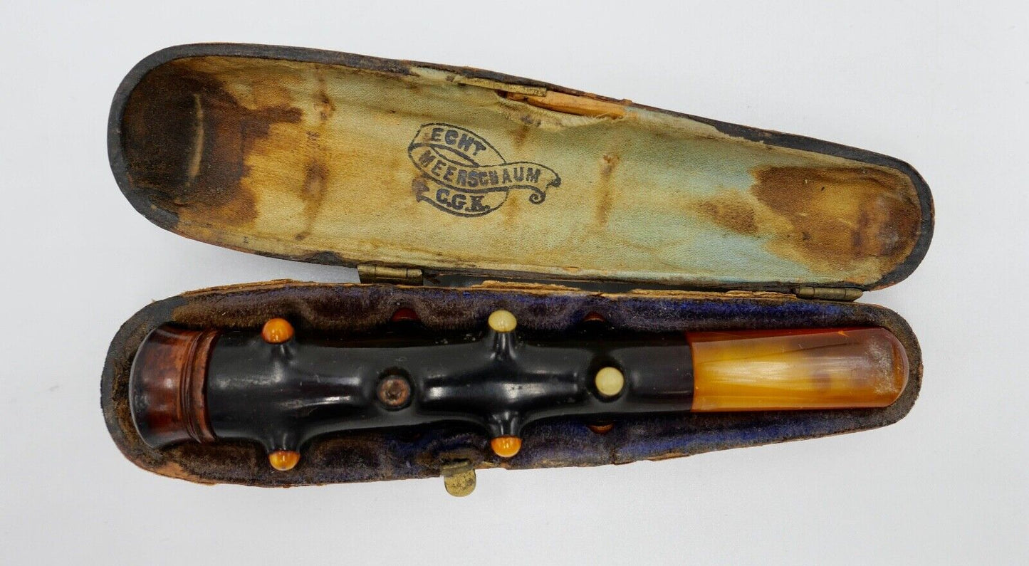 Alte Antike Meerschaumpfeife Bernstein C.G.K. Stuttgart Pipa Pipe Pfeife im Etui - Antikhandel-Stuttgart
