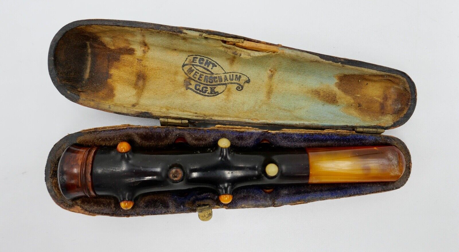 Alte Antike Meerschaumpfeife Bernstein C.G.K. Stuttgart Pipa Pipe Pfeife im Etui - Antikhandel-Stuttgart