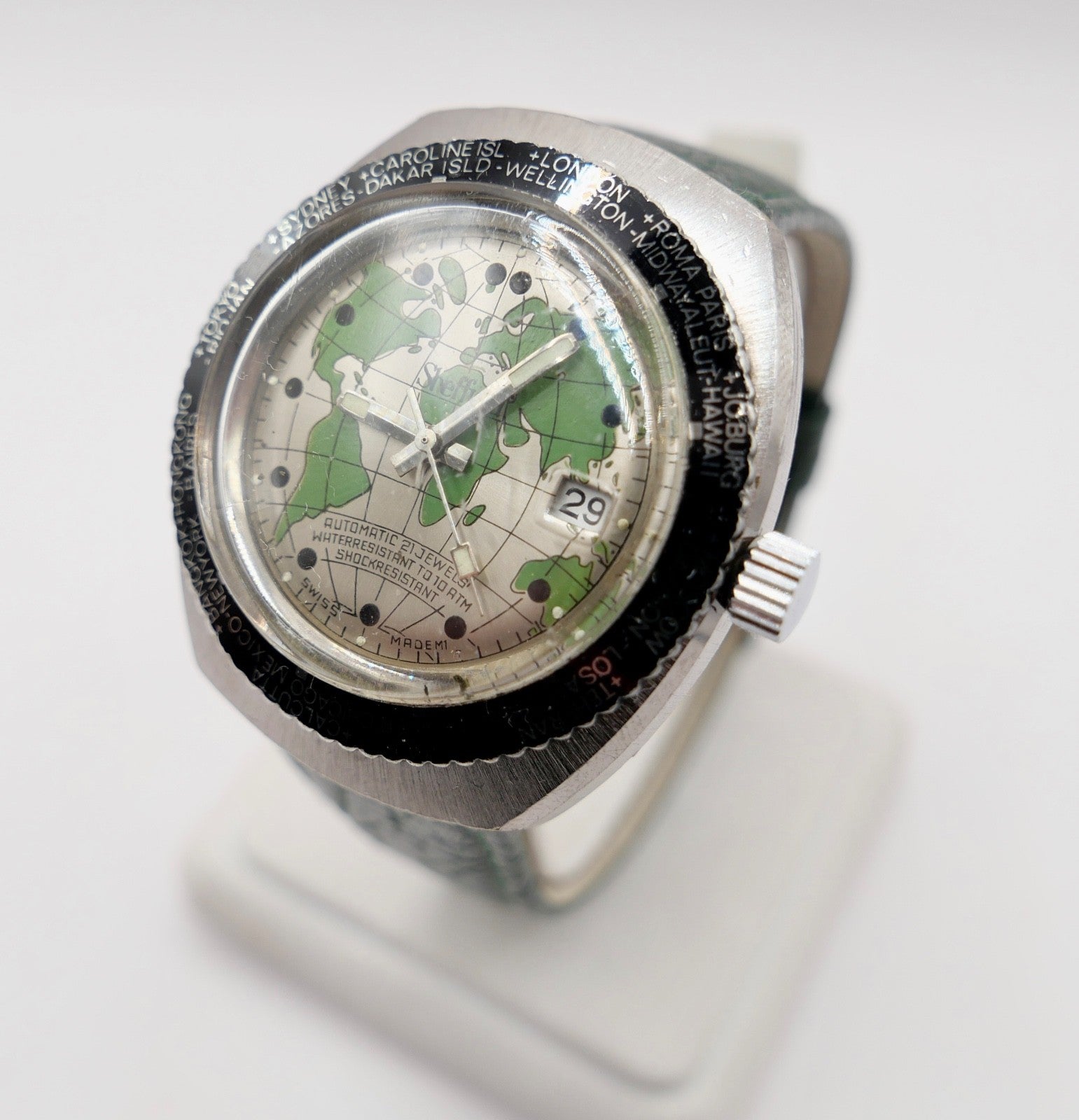 Sheffield Taucheruhr Weltuhr Herren Armbanduhr Automatik mit grünem Zifferblatt