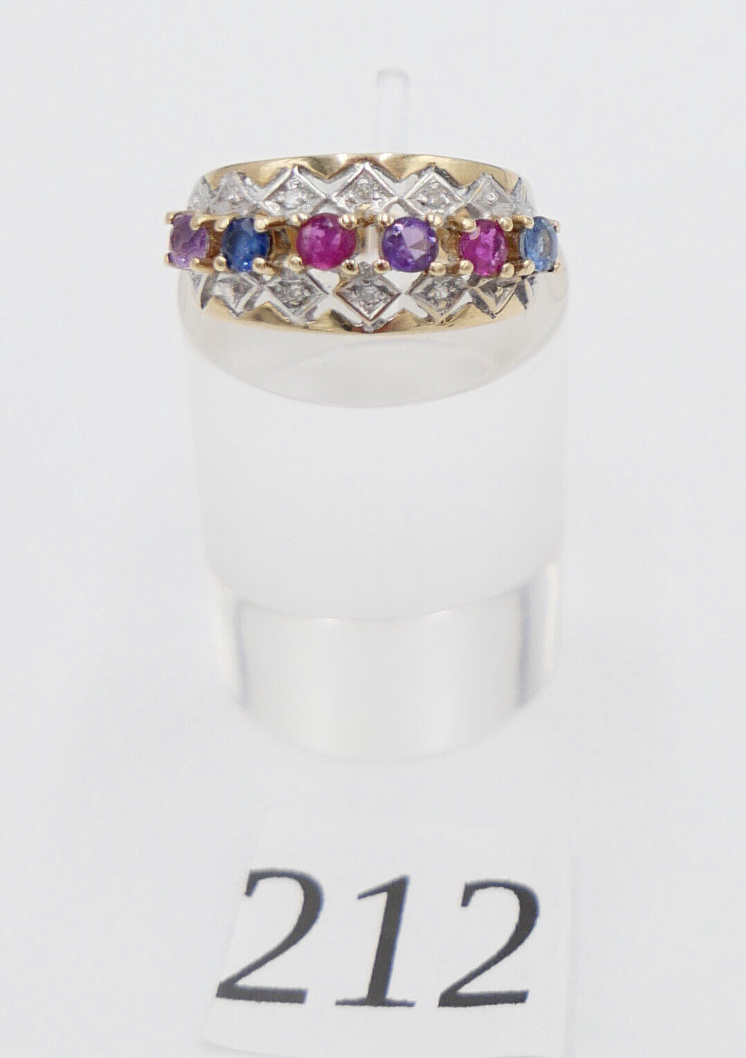 Eleganter Gelbgold Diamant Ring mit Bunten Edelsteinen 585 14K Gr. 55 - Antikhandel-Stuttgart