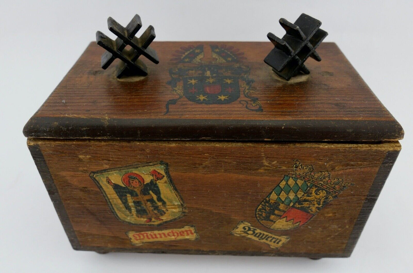 Antike um 1900 Holz Schatulle Box Münchner Kindl 18x11 cm Bayern München - Antikhandel-Stuttgart