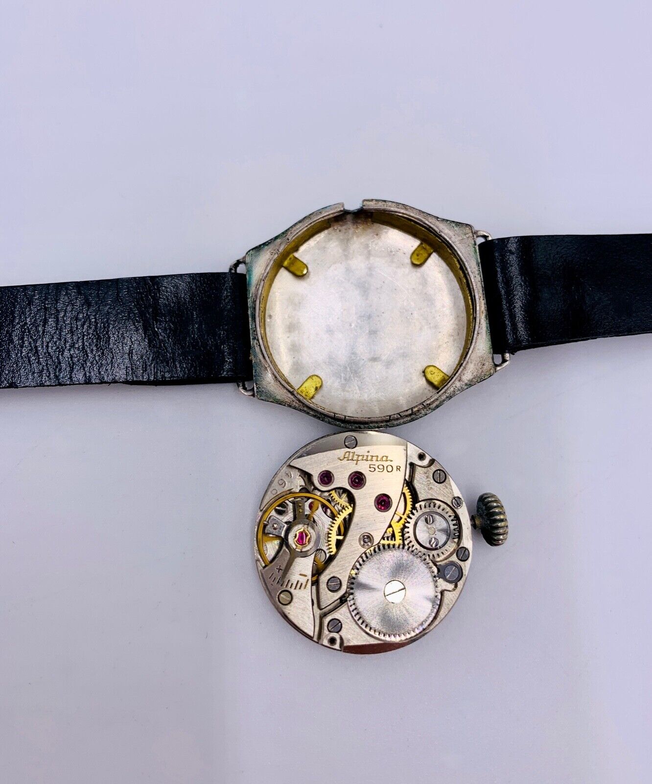 1960er Handaufzug Damen 800 Silber Uhr HG Cal. Alpina 590R Porzellan Zifferblatt - Antikhandel-Stuttgart