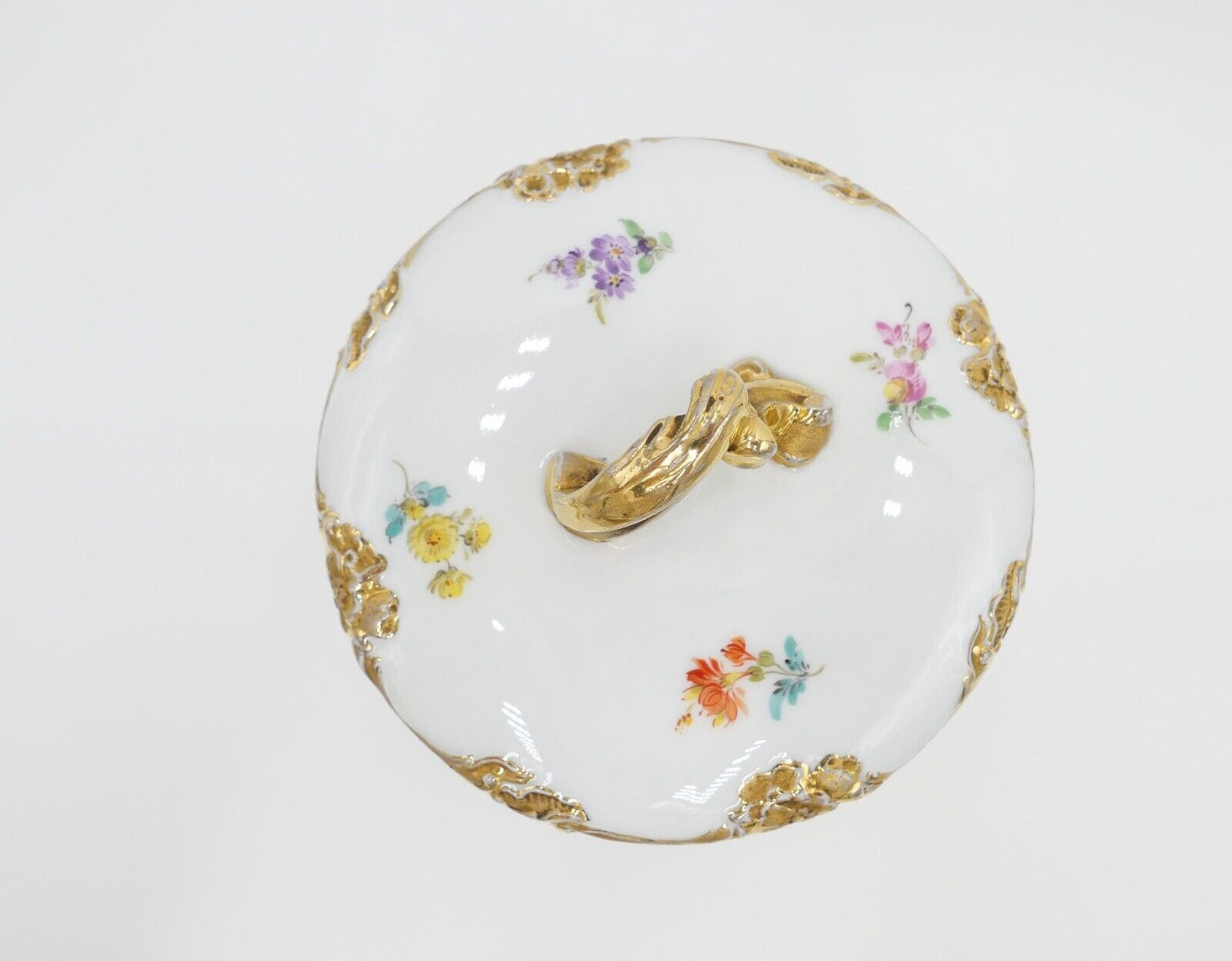 Meissen 1. Wahl Prunk Bonboniere Keksdose Deckeldose Goldrand Streublümchen Gold - Antikhandel-Stuttgart