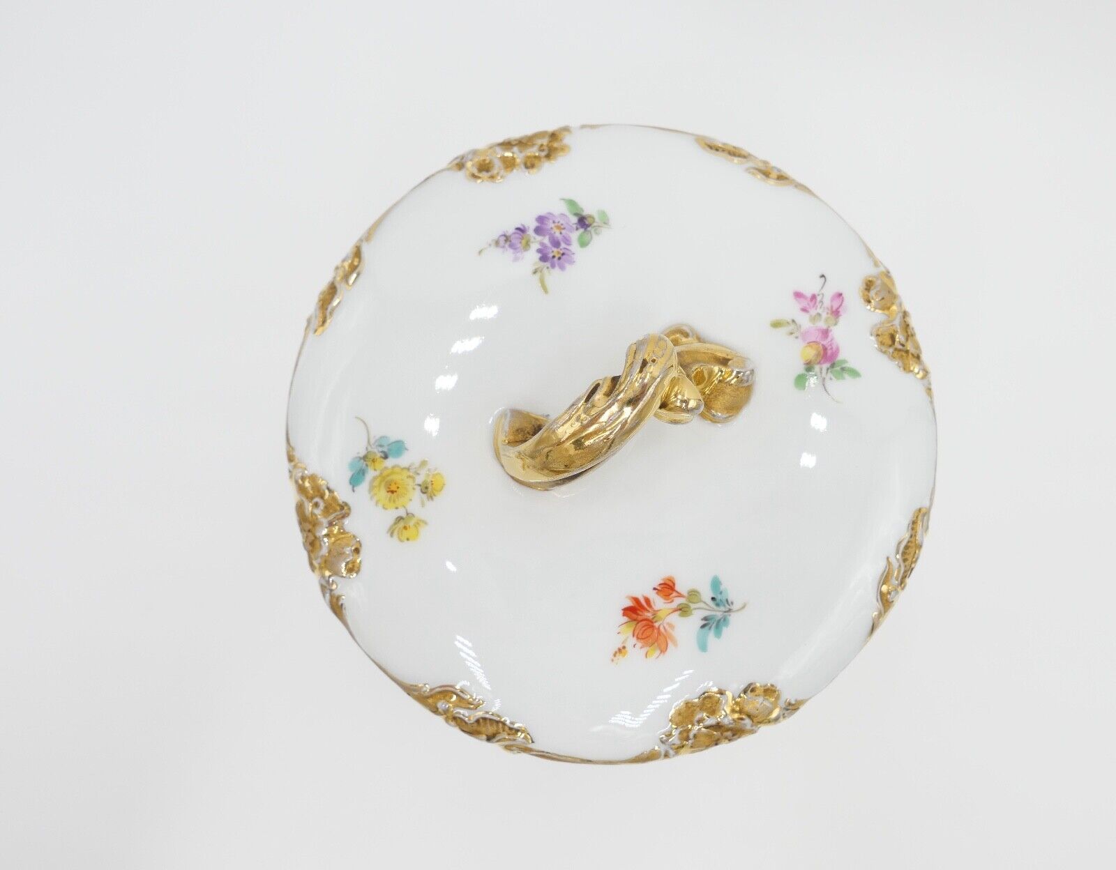 Meissen 1. Wahl Prunk Bonboniere Keksdose Deckeldose Goldrand Streublümchen Gold - Antikhandel-Stuttgart