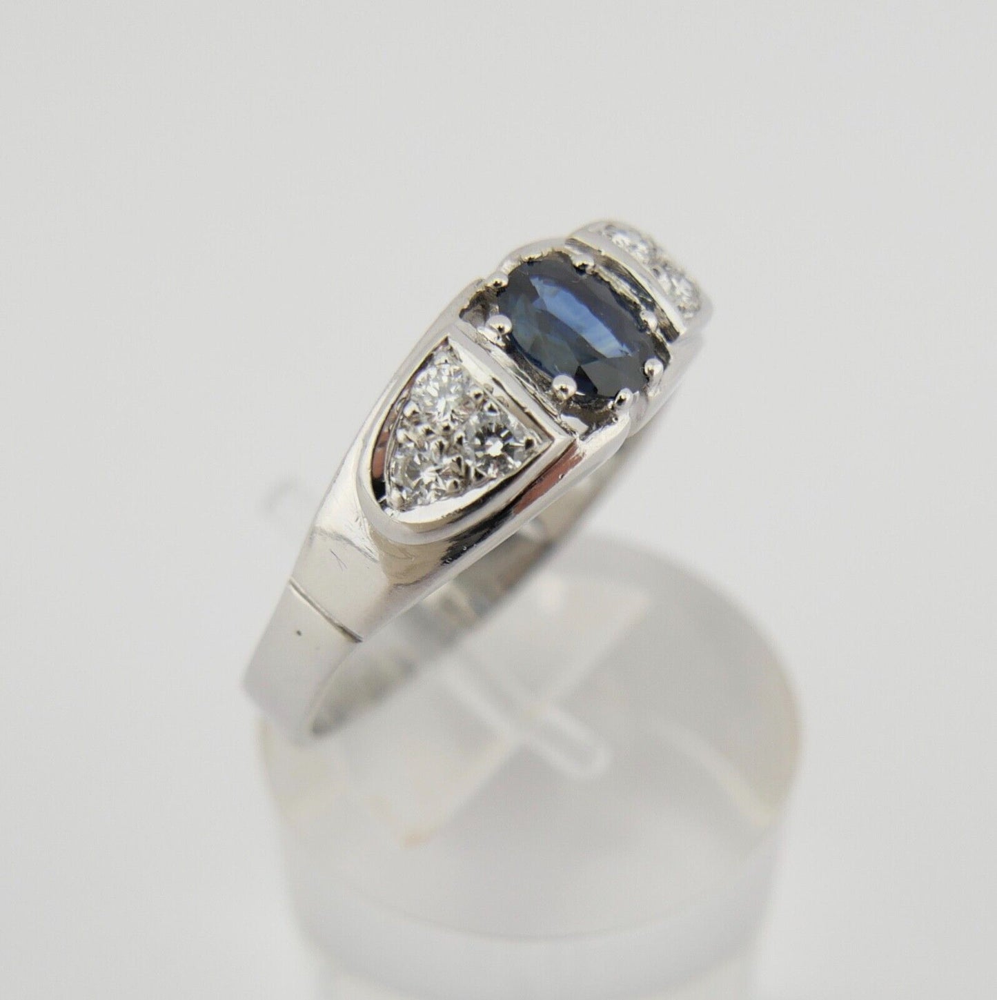 Weißgold Damen Ring synthetisch Saphir & Brillanten Gr. 63 0,14 Ct 585 14K - Antikhandel-Stuttgart