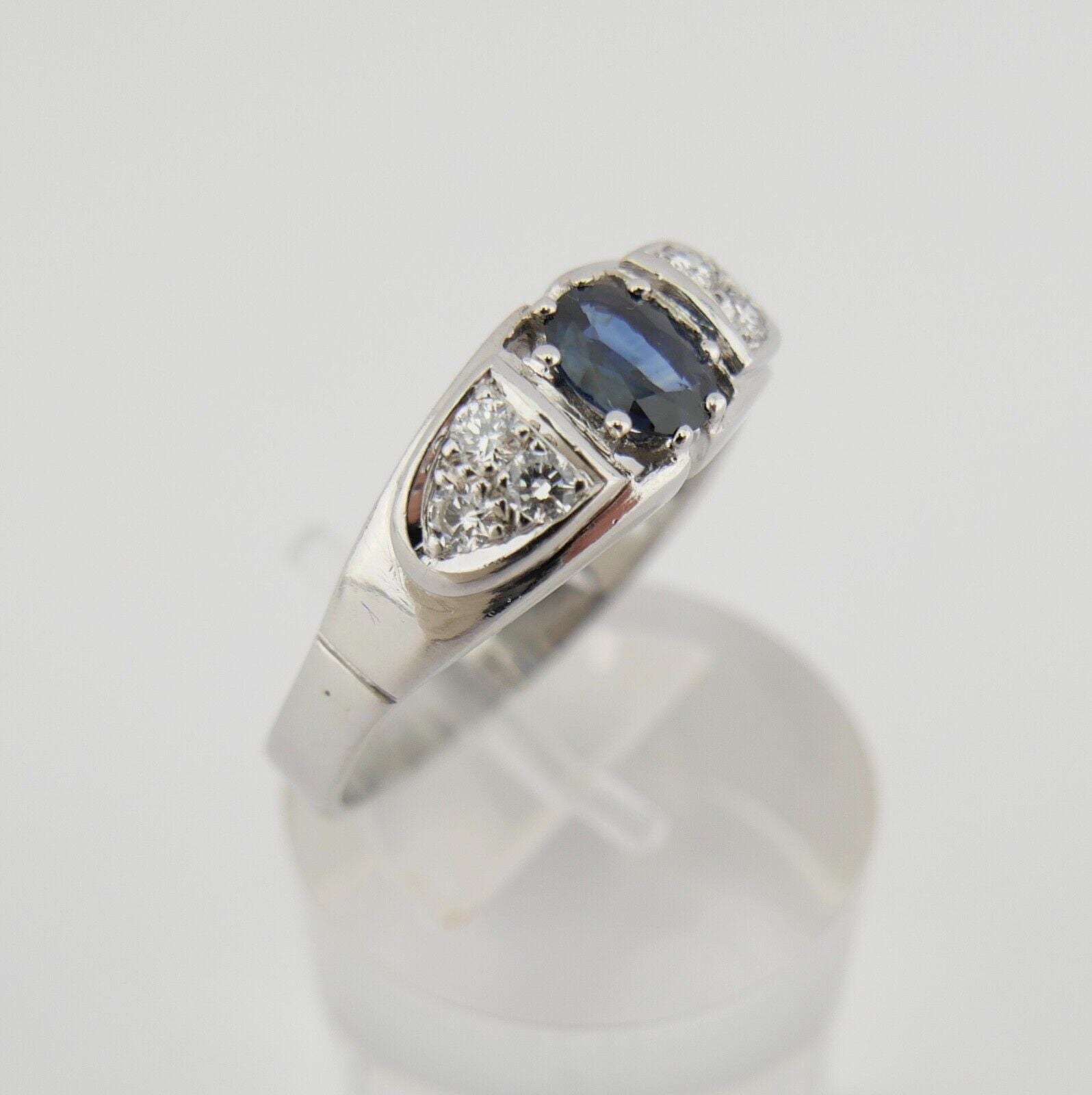 Weißgold Damen Ring synthetisch Saphir & Brillanten Gr. 63 0,14 Ct 585 14K - Antikhandel-Stuttgart