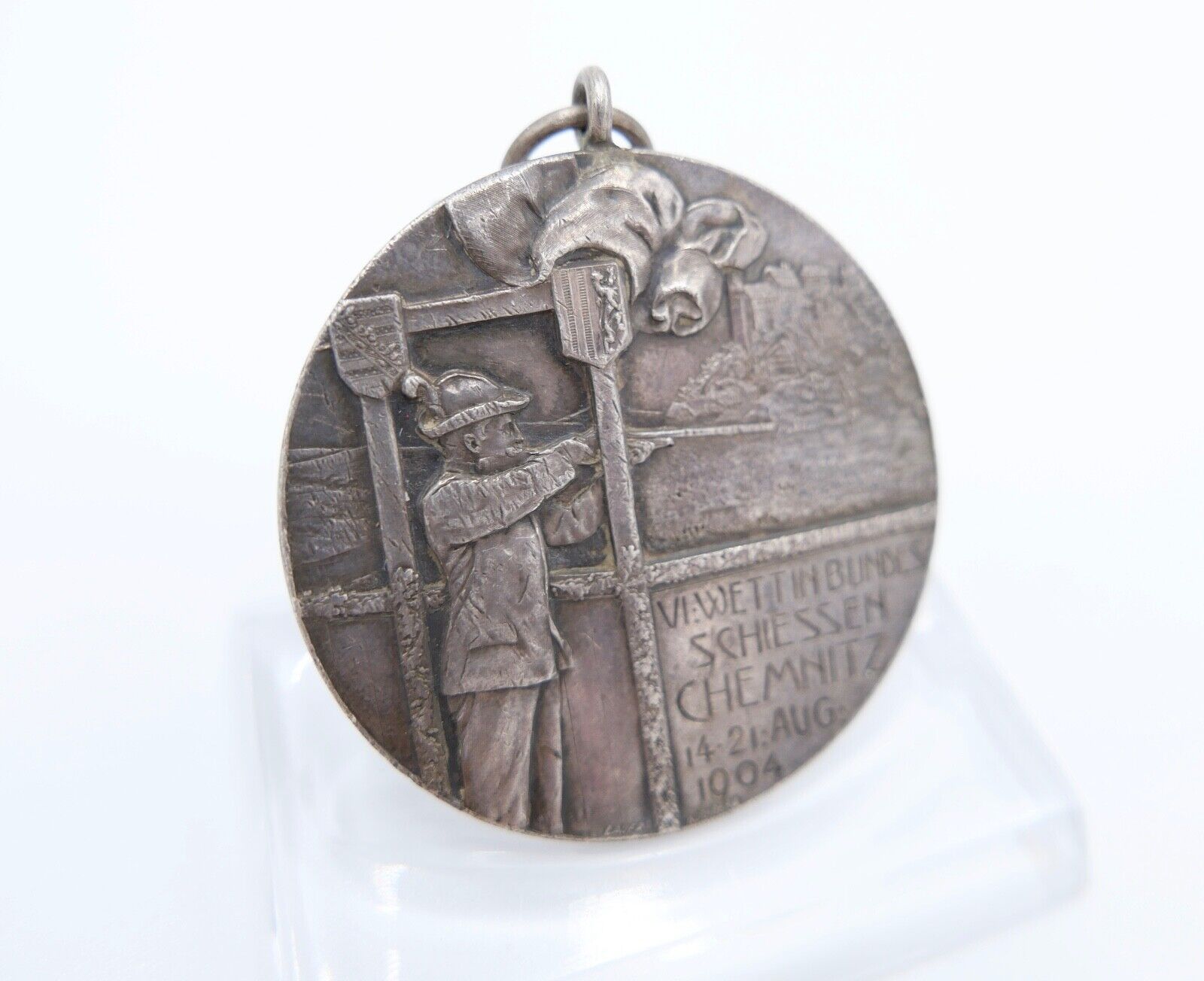 Medaille Bundesschiessen 1904 Chemnitz Lauer Nürnberg Silber 990 Georg KVG Sachs - Antikhandel-Stuttgart