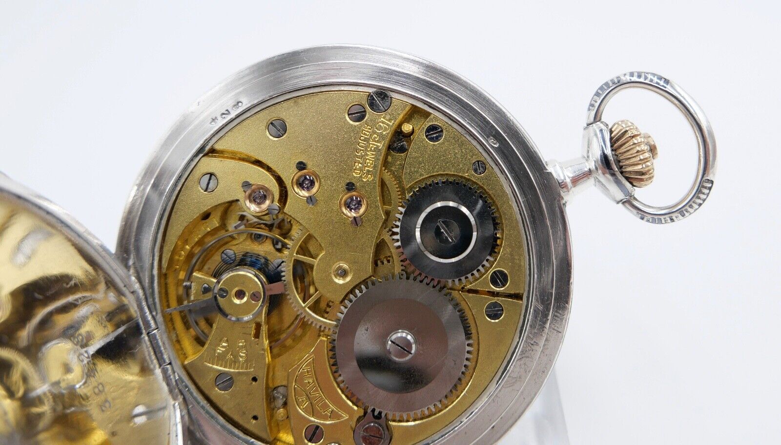 1901-1949 ART DECO SAVONETTE Taschenuhr HAVILA pocket watch Halbmond Krone Silbe - Antikhandel-Stuttgart