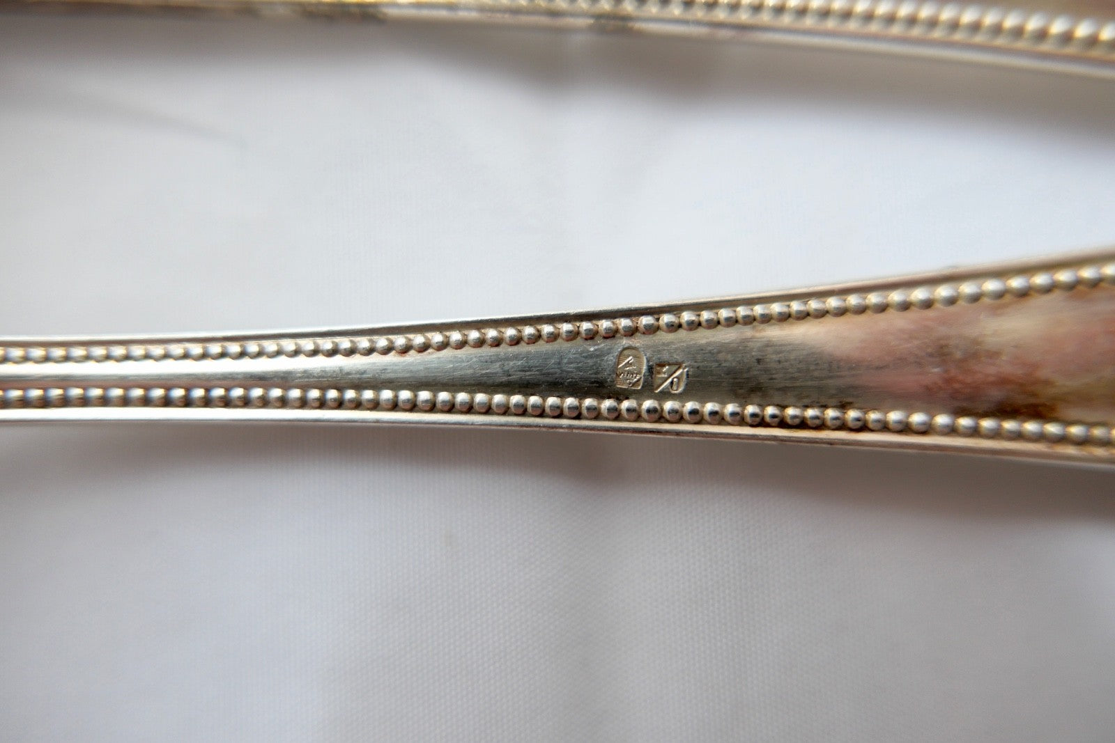 WMF G Perlrand 36 tlg. versilbert I/O Monogram PD um 1910 Straußen Fischbesteck