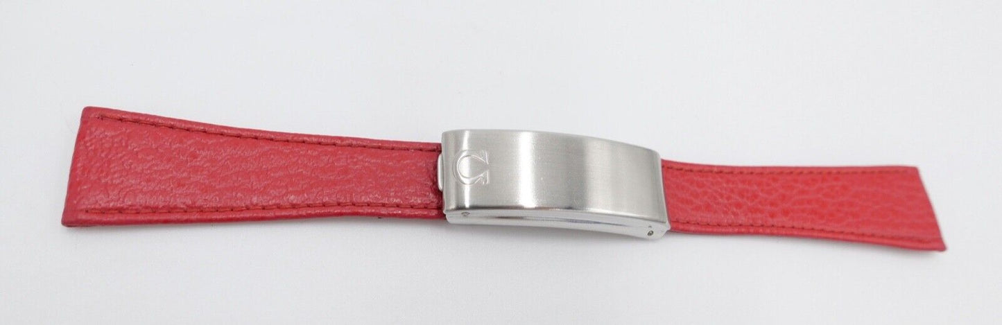NEU ORIGINAL Vintage OMEGA No. 27 Lederband Rot Edelstahl Faltschliesse 19/14 mm - Antikhandel-Stuttgart
