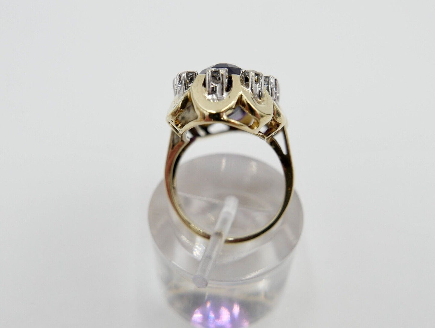 1980er Damenring Gelbgold 585 14K Brillant & Amethyst 15,68 Ctw Gr. 51-52 - Antikhandel-Stuttgart