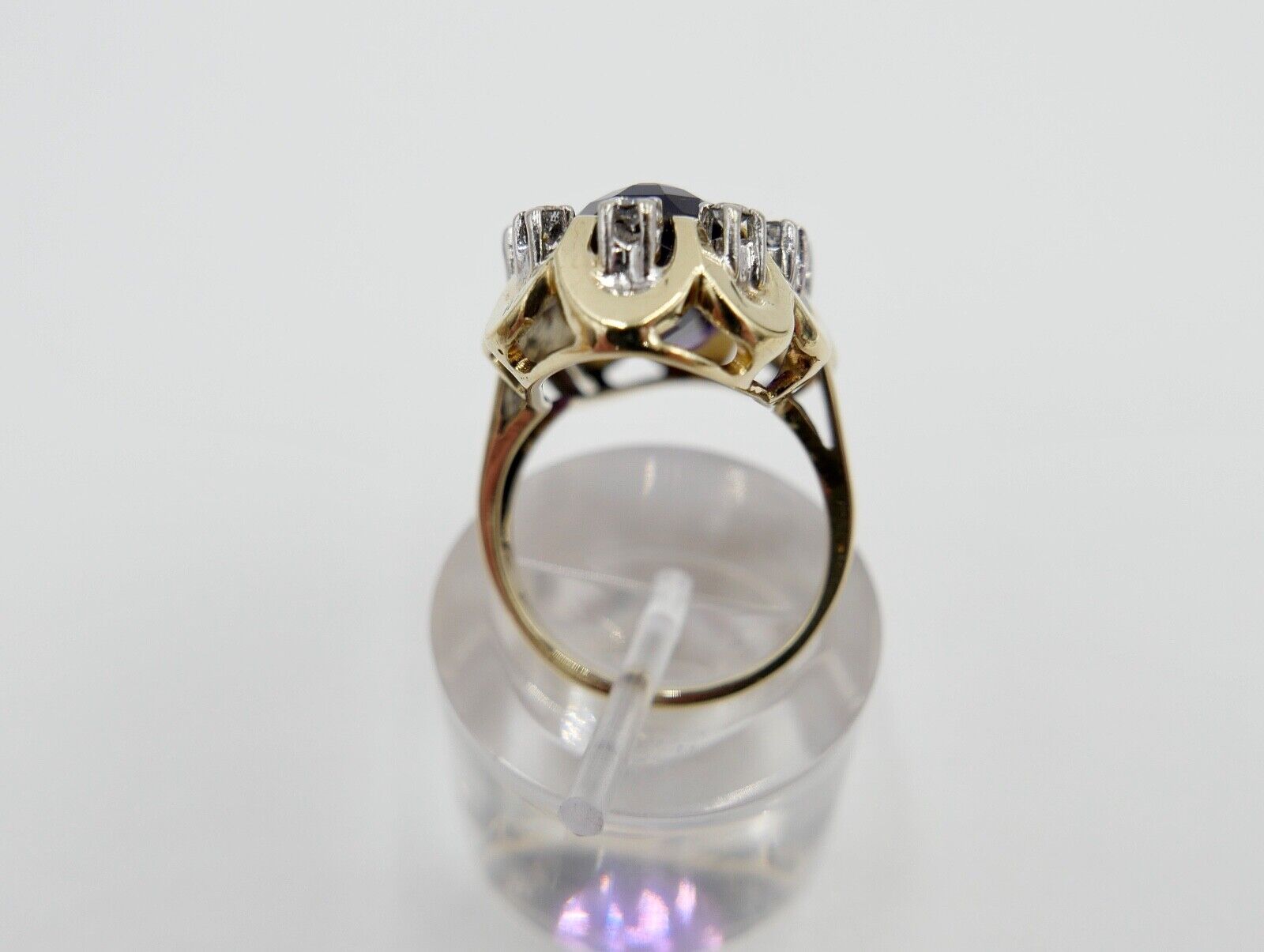 1980er Damenring Gelbgold 585 14K Brillant & Amethyst 15,68 Ctw Gr. 51-52 - Antikhandel-Stuttgart