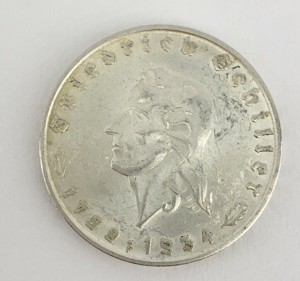 2 Reichsmark DRITTES REICH 175 Geburtstag Friedrich Schiller 1934 F J. Jäger 358 - Antikhandel-Stuttgart