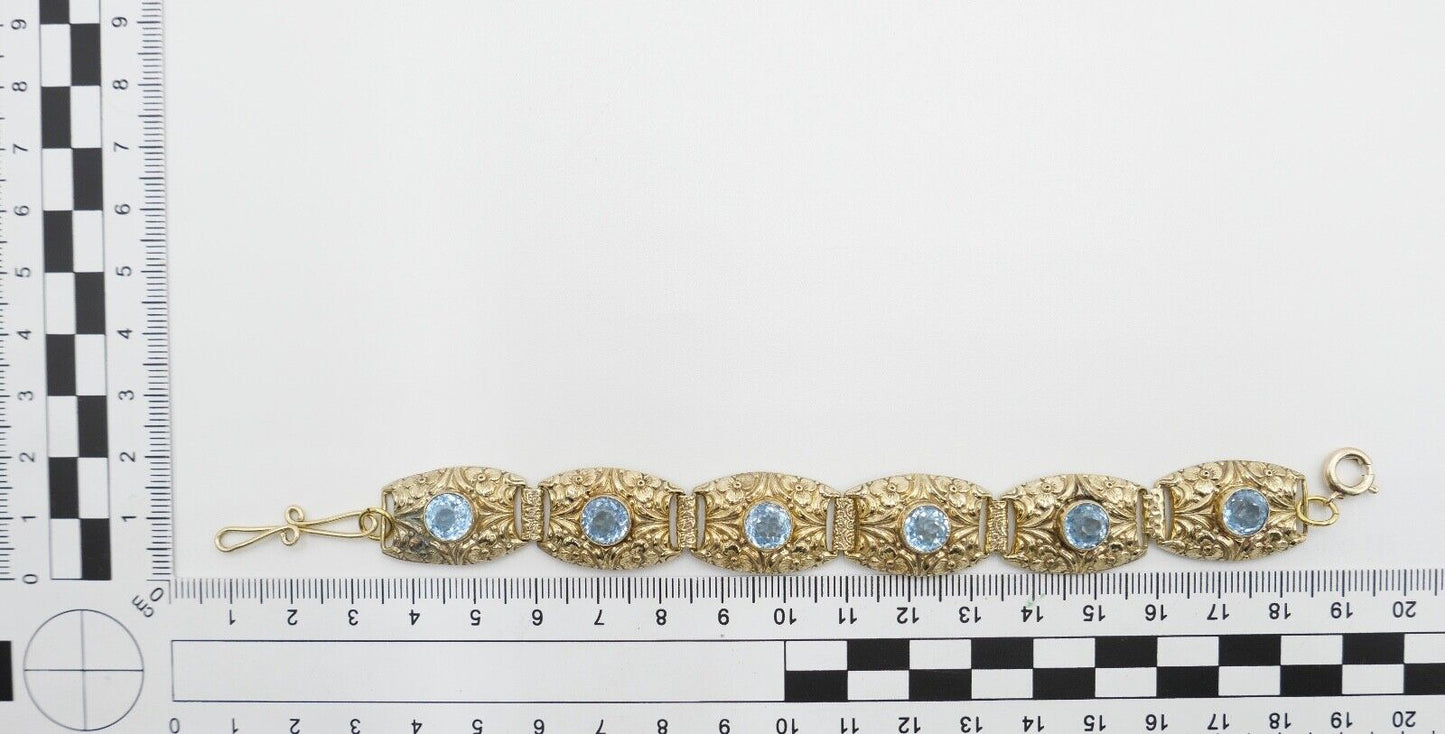 antik um 1900 JUGENDSTIL Armband vergoldet mit blauen Glassteinen floral - Antikhandel-Stuttgart