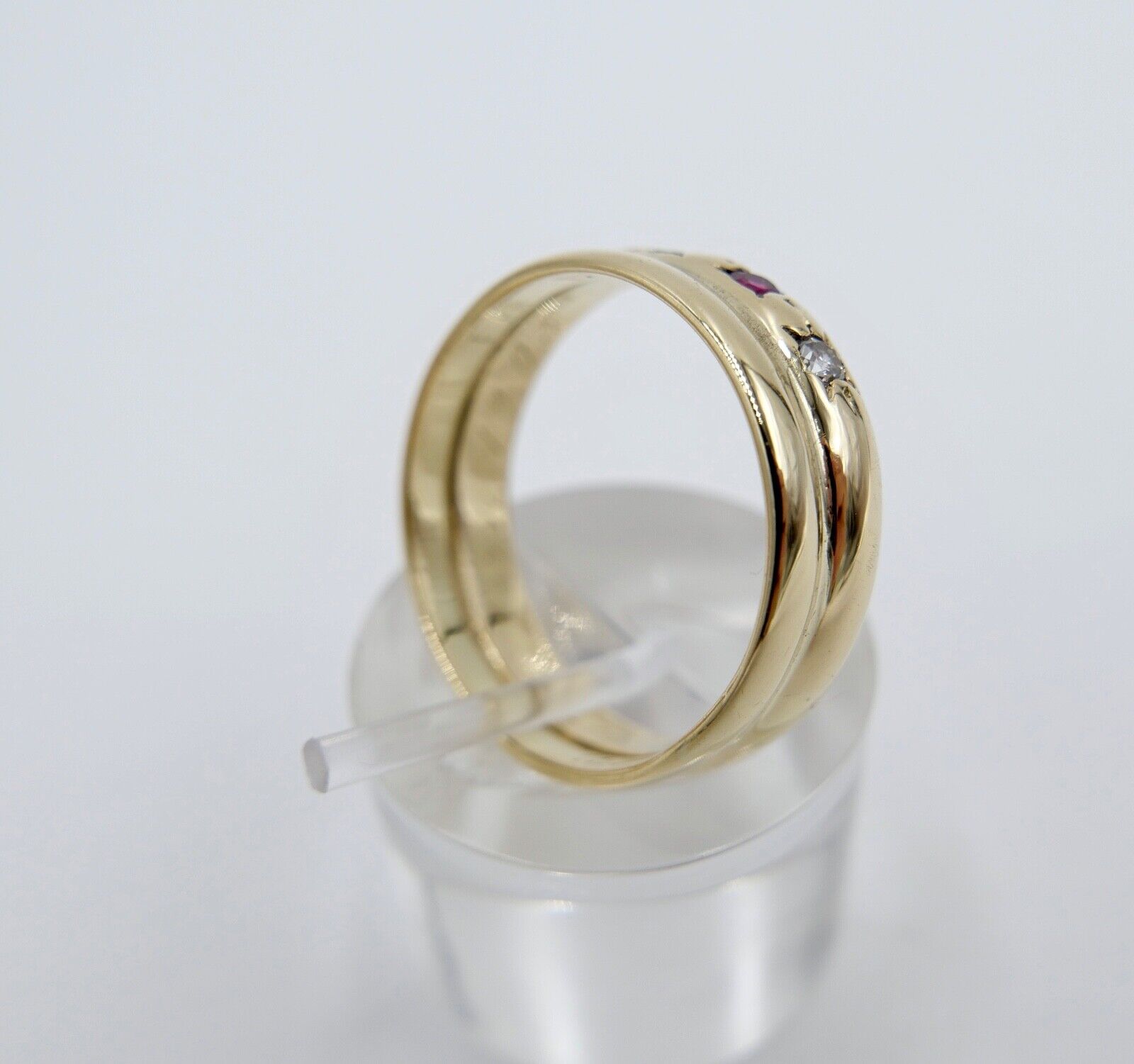 1903 1937 Antik Ehe Ring Ringe Gold 585 14K Rubin & Diamant im Altschliff Gr.61 - Antikhandel-Stuttgart