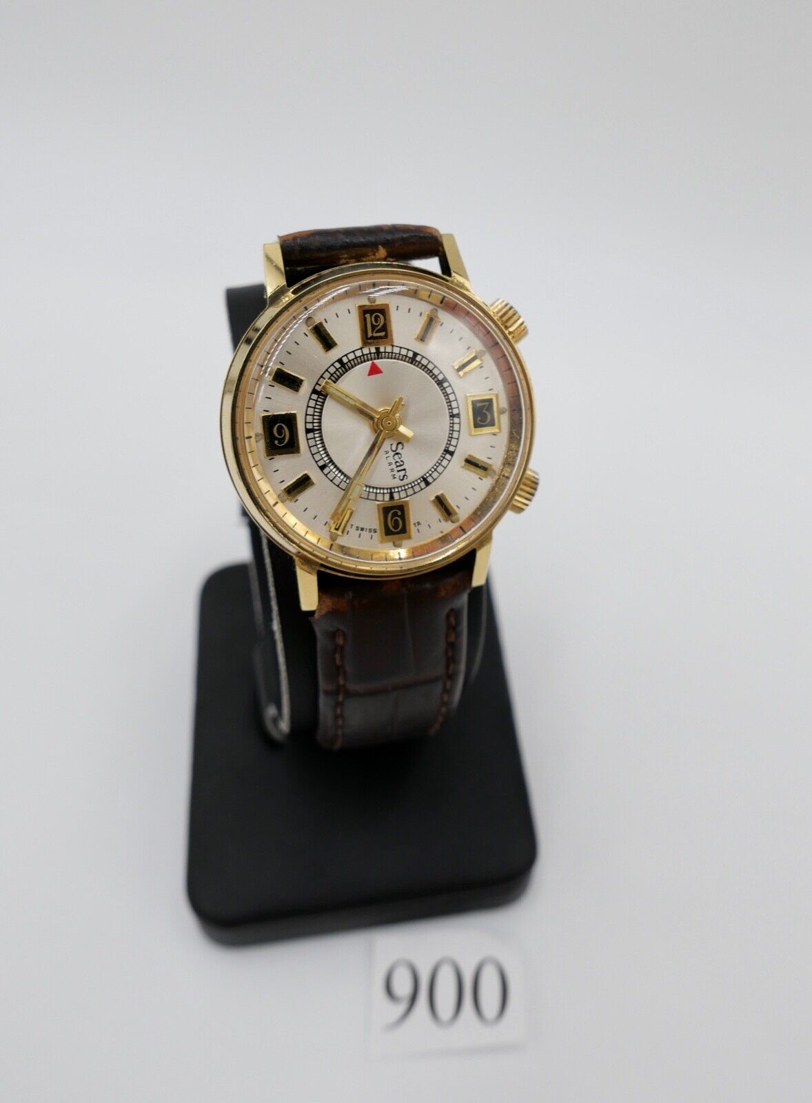 SEARS Mechanical Alarm 1970er Jahre Herrenuhr Handaufzug mit Lederband 16206 - Antikhandel-Stuttgart