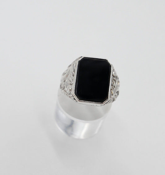 Jugendstil Siegelring Herrenring Ring 835 Silber Gr. 60 mit ONYX - Antikhandel-Stuttgart