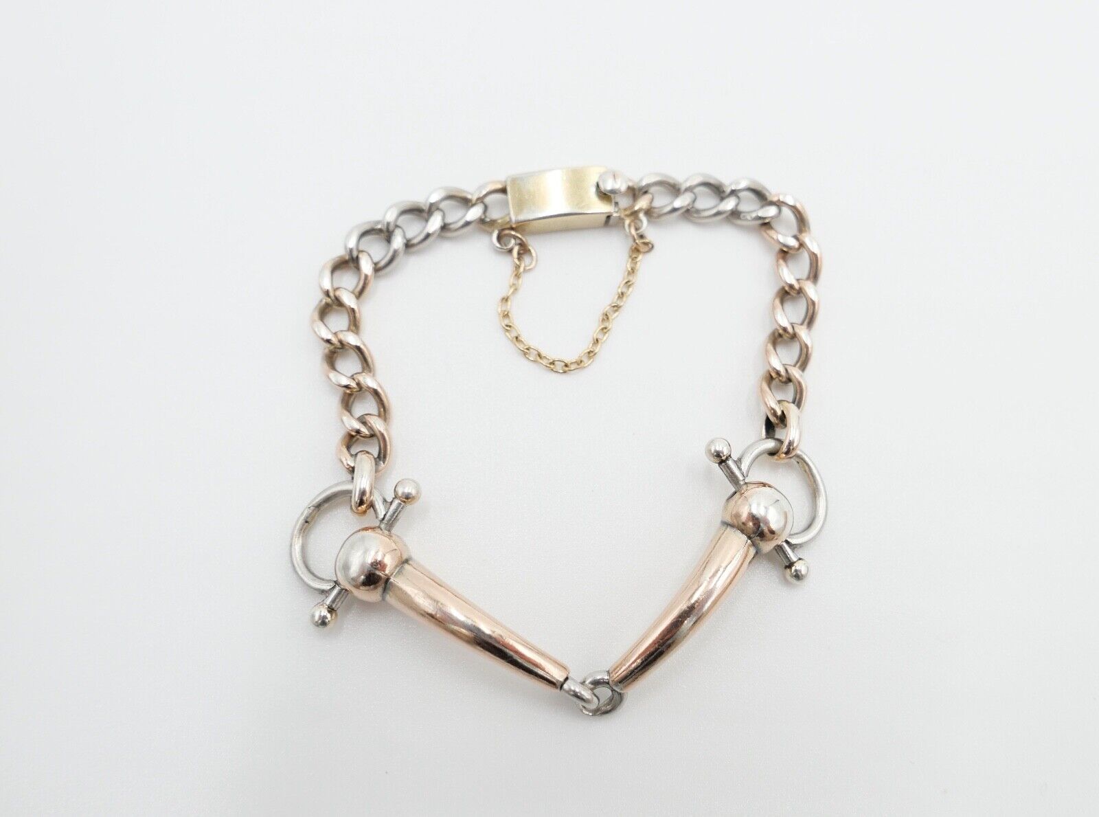 60er Jahre Pferdegebiss Armband 800 Silber vergoldet - Antikhandel-Stuttgart