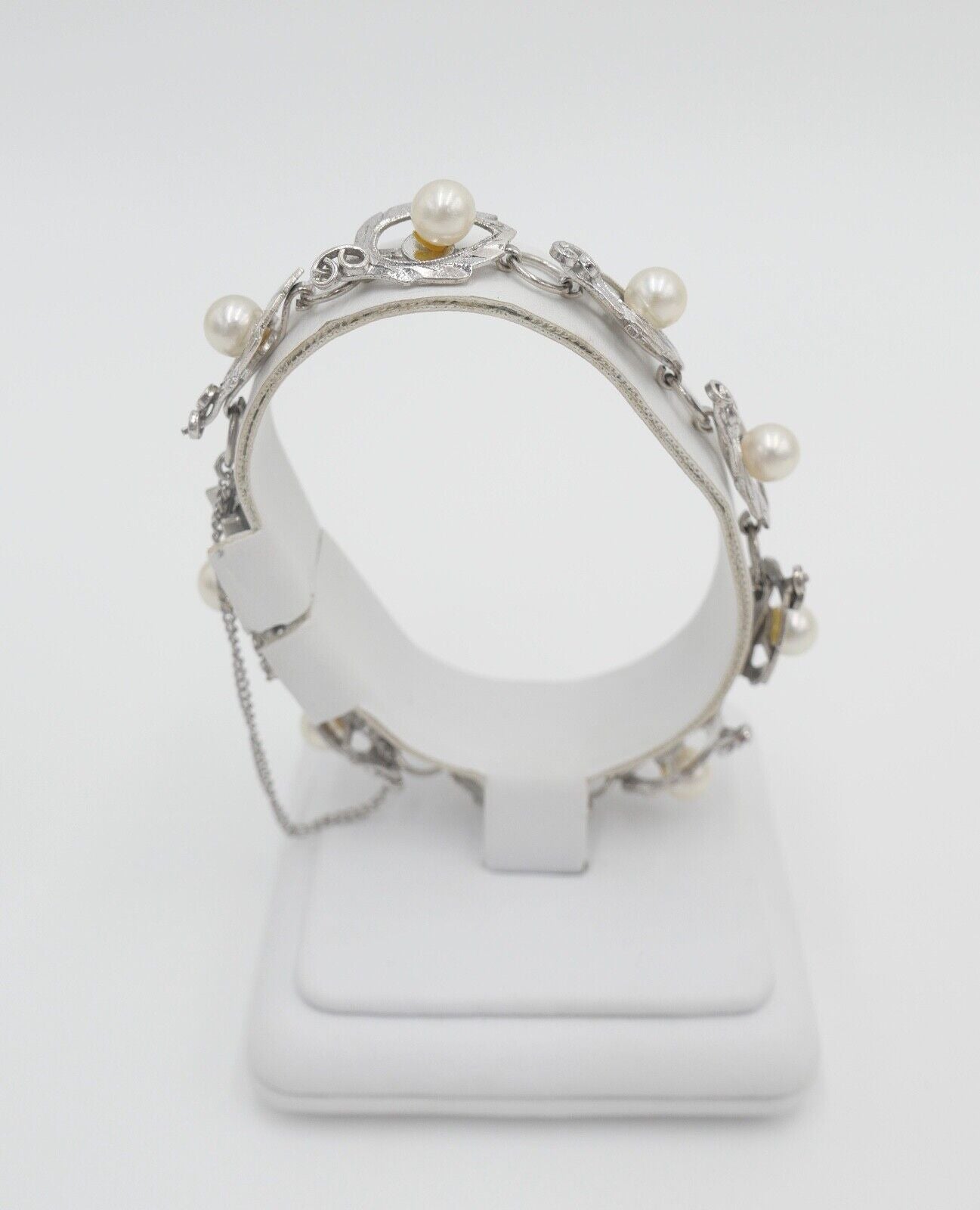 Silber Gliederarmband mit Zuchtperlen floral - Antikhandel-Stuttgart