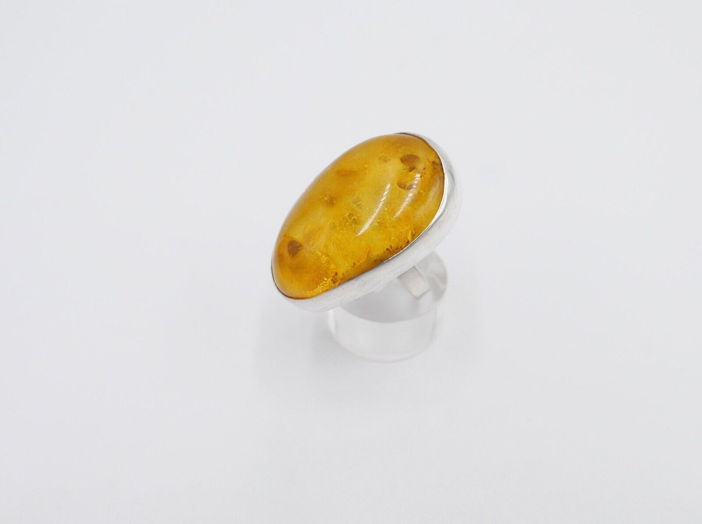 80er Jahre Designer Ring Bernstein Silber 925 Gr. 60 - Antikhandel-Stuttgart