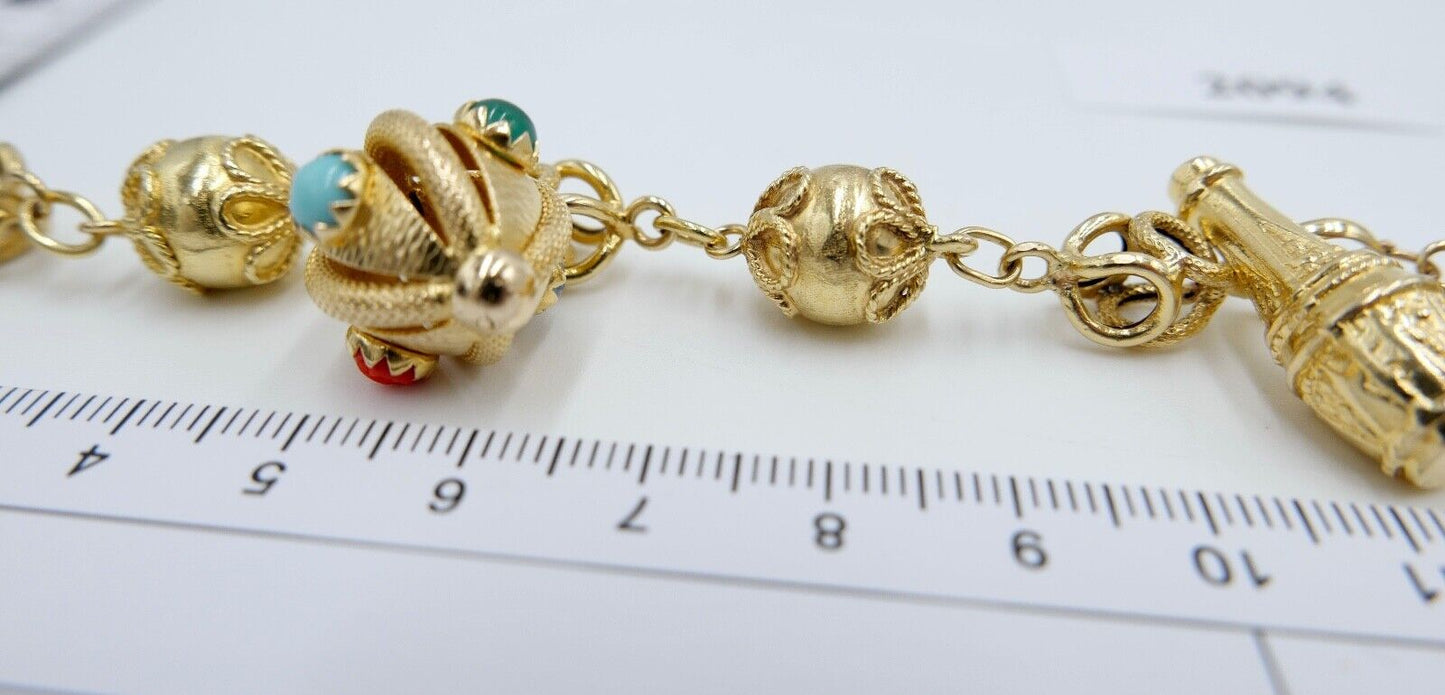 seltenes Bettelarmband Gold Armband 750 / 18K mit bunten Edelsteinen UNOAERRE - Antikhandel-Stuttgart