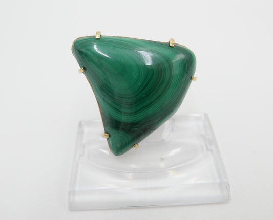 Ø 42mm Große 1980er Jahre Malachit Gold Brosche 585 / 14K - Antikhandel-Stuttgart