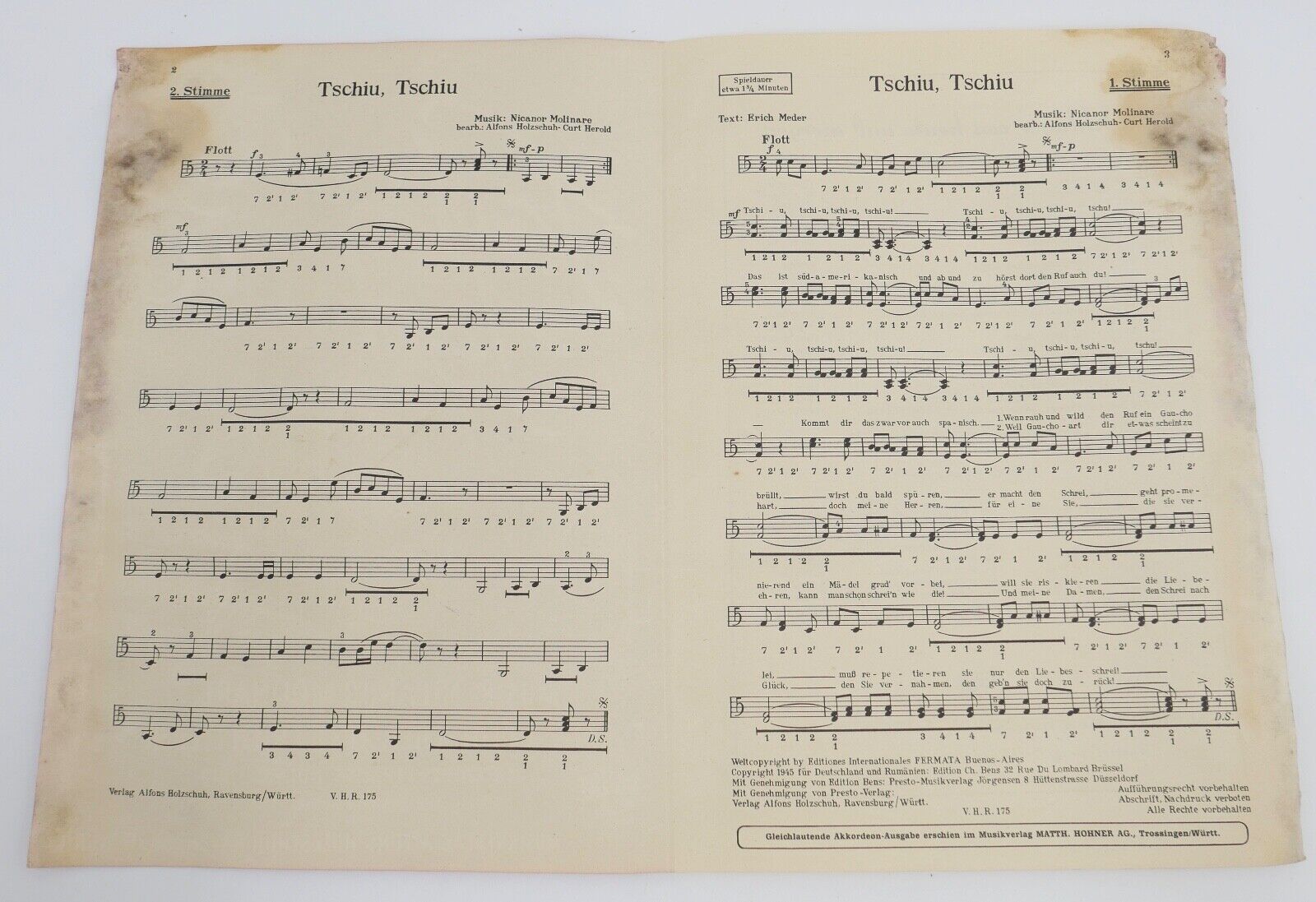 Alte Notenhefte Musikverlag Alfons Holzschuh Ravensburg & Hans Sikorski Hamburg - Antikhandel-Stuttgart