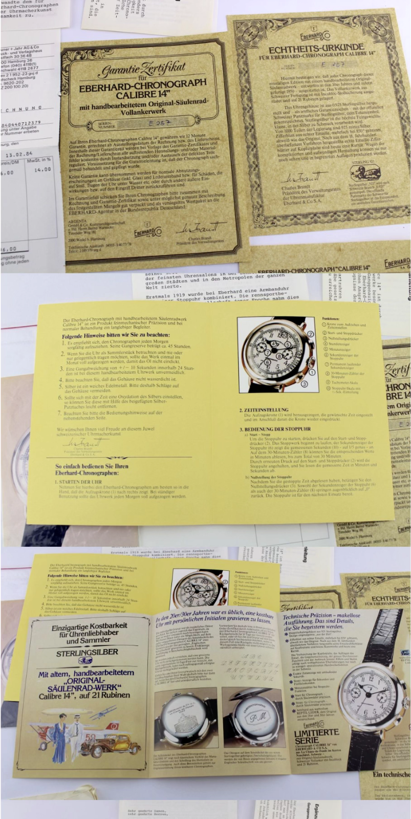 Vintage Eberhard & Co Chronograph 310-8 31008 cal. 14 inkl. Papiere 925 Silber - Antikhandel-Stuttgart